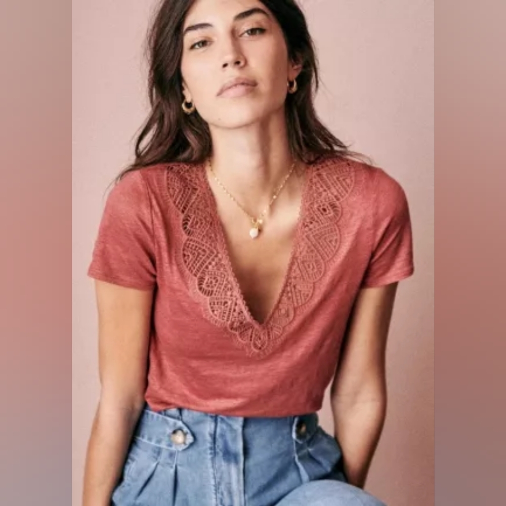 Elegant Lace V-Neck Top - Rust Elea